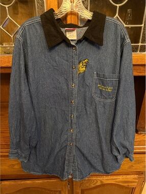 Vintage Dr Seuss Grinch Denim Shirt Embroidered Corduroy Collar Plus 22W/24W